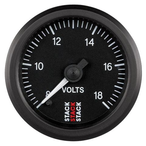 Autometer Stack 52mm 8-18V Pro Stepper Motor Battery Voltage Gauge - Black - ST3316