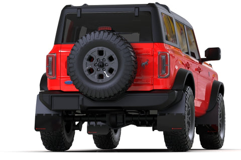 Rally Armor 21-25 Ford Bronco (Plstc Bmpr + RR - NO Rptr/Sprt) Blk Mud Flap w/Red Logo - MF85-RR-PL-RD