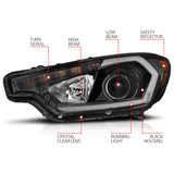 ANZO 2014-2016 Kia Forte Projector Headlights w/ Light Bar Black Housing w/ DRL - 121562