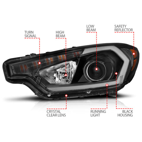 ANZO 2014-2016 Kia Forte Projector Headlights w/ Light Bar Black Housing w/ DRL - 121562