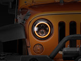 Raxiom 97-18 Jeep Wrangler TJ/JK Axial Halo Headlights w/ DRL Amber Signals- Blk Hsng (Clear Lens) - J108037
