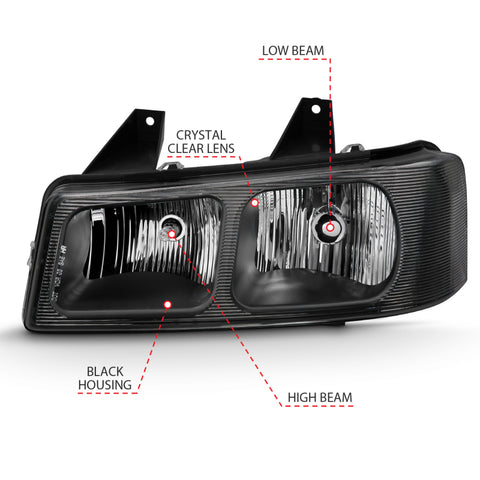 ANZO 2003-2017 Chevy Express Crystal Headlight Black - 111474