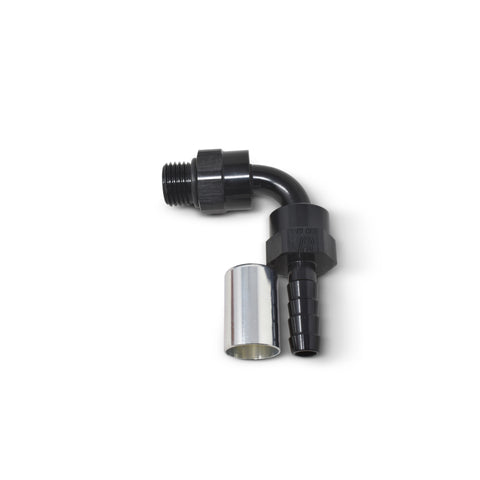 Russell Hose End Crimp On 10 Sae Port Male To -8 Hose 90 Deg Swivel Blk Anodized - 610960