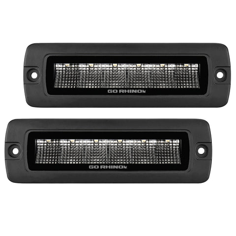 Go Rhino Xplor Blackout Series Sixline LED Flood Light Kit (Flush Mount) - Blk (Pair) - 750300621FBF