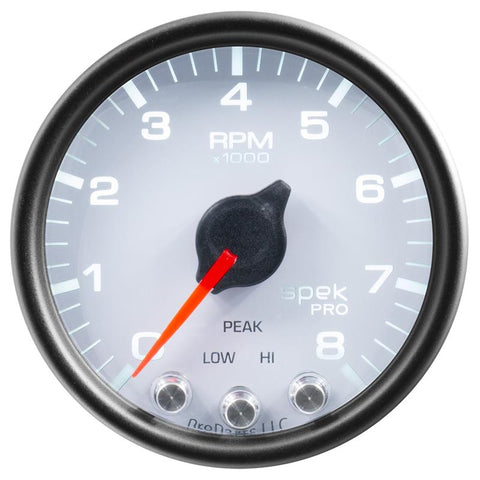 Autometer Spek-Pro Gauge Voltmeter 2 1/16in 16V Stepper Motor W/Peak & Warn Wht/Blk - P344128