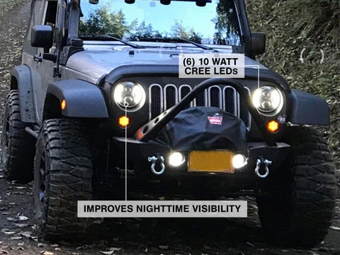 Raxiom 97-18 Jeep Wrangler TJ & JK 6-LED Headlights w/ Partial Halo- Blk Housing (Clear Lens) - J135442