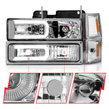 ANZO 88-98 Chevrolet C1500 Crystal Headlights w/Light Bar Chrome Housing w/ Signal Side Markers 8Pcs - 111529