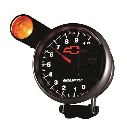 Autometer GM Bowtie Black 5in 10000 RPM Pedestal Electronic Tachometer w/ Ext Shift Light - 3699-00406