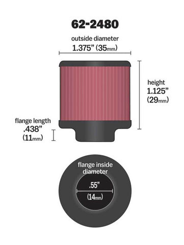 K&N Rubber Base Crankcase Vent Filter - 0.55in Flange ID 1.375in OD 1.125in Height - 62-2480