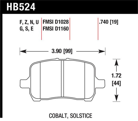 Hawk 05-07 Cobalt SS / 08-09 HHR / 04+ Malibu / 07A+ G5 GT / 06+ G6 / HPS Street Front Brake Pads - HB524F.740