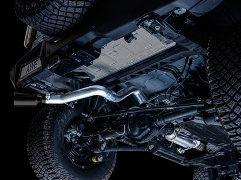 AWE Tuning 2021+ Ford Bronco 0FG Single Rear Exit Exhaust w/Diamond Black Tip & Bash Guard - 3015-23789
