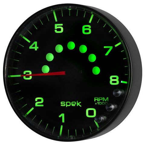 Autometer Spek-Pro Gauge Tachometer 5in 8K Rpm W/Shift Light & Peak Mem Black/Black - P238328