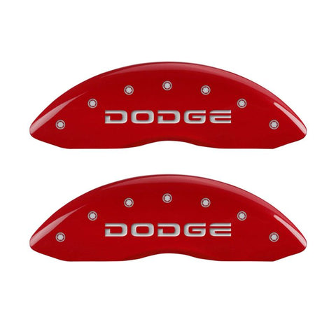 MGP 4 Caliper Covers Engraved Front & Rear Broken D/Dodge Red finish silver ch - 12043SDODRD
