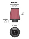 K&N Universal Rubber Filter 3 1/2inch ID FLG / 6inch Base / 4-5/8inch Top / 6inch Height - RE-0950