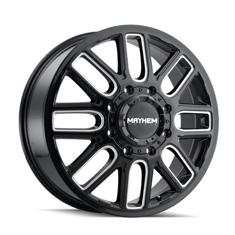 Mayhem 8107D Cogent Dually 22x8.25/8x165.1 BP/115mm Offset/121.3mm Hub Black w/ Milled Spokes Wheel - 8107D-22881BMF115