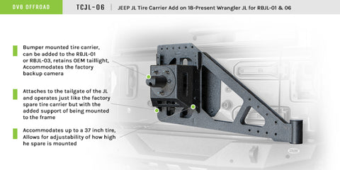 DV8 Offroad 2018+ Jeep Wrangler JL Tire Carrier (For RBJL-01/RBJL-02) - TCJL-06