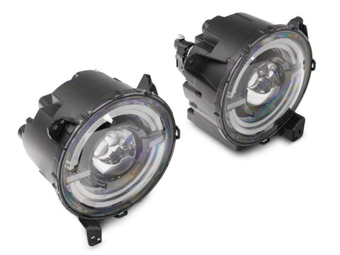 Raxiom 18-23 Jeep Wrangler JL Axial Series 9-In LED Angel Eye Headlights- Blk Housing (Clear Lens) - J167045