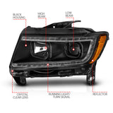 ANZO 11-13 Jeep Grand Cherokee (Factory Halogen Only) Projector Headlights w/Light Bar Swtchbk Black - 111568