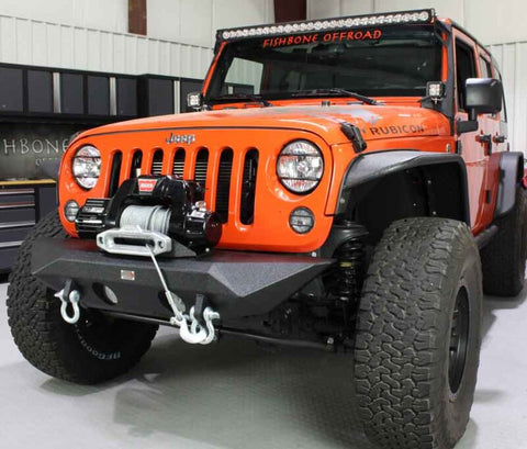 Fishbone Offroad 07-18 Jeep Wrangler JK Rubicon Unlimited Steel Front Bumper - Blk Txtrd Powdercoat - FB22045