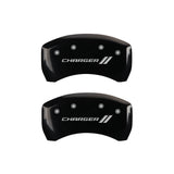 MGP 4 Caliper Covers Engraved Front & Rear With stripes/Charger Black finish silver ch - 12181SCH1BK