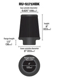 K&N Universal Rubber Filter-Round Tapered 4in Flange ID x 8in Base OD x 6.625in Top OD x 8in H - RU-5171HBK