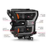 ANZO 15-17 Ford F-150 LED Projector Headlights - w/ Light Bar Switchback Black Housing - 111547