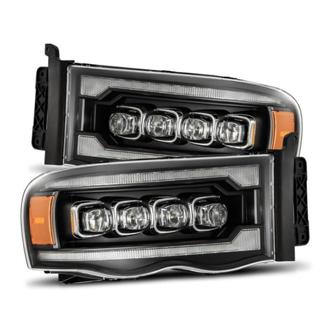AlphaRex 02-05 Dodge Ram 1500 NOVA LED Proj Headlights Plank Style Blk w/Activ Light/Seq Signal - 880564