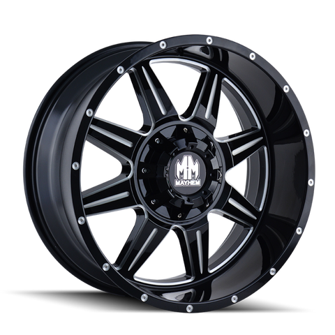 Mayhem 8100 Monstir 18x9 / 8x180 BP / 0mm Offset / 124.1mm Hub Black w/ Milled Spokes Wheel - 8100-8978M0