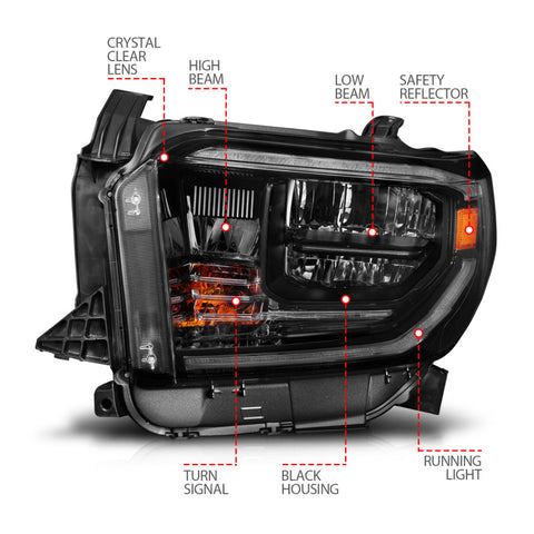 ANZO 2014-2021 Toyota Tundra LED Crystal Headlights w/ Switchback Black Housing w/ DRL - 111533
