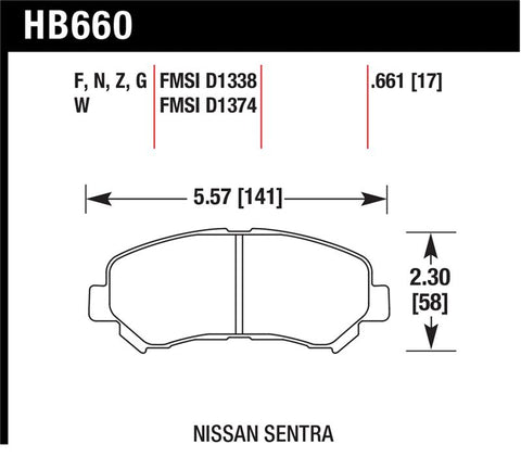 Hawk 09-10 Nissan Maxima / 08-10 Rogue / 07-09 Sentra SE-R / 10  Sentra SE-R M/T HPS Street Front Br - HB660F.661