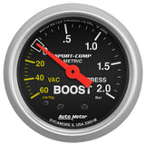 Autometer Sport-Comp 52mm 60cm/HG -2.0 Bar Mechanical Boost Gauge - 3303-M