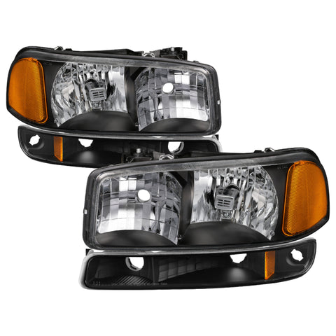xTune GMC Sierra 99-06 /Yukon 00-06 Crystal Headlights & Bumper Lights - Black HD-JH-GS99-AM-SET-BK - 9037474