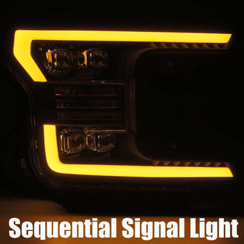 AlphaRex 18-19 Ford F-150 NOVA LED Proj Headlights Plank Style Matte Black w/Activ Light/Seq Signal - 880182