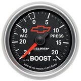 Autometer GM Bowtie Black 2-1/16in Boost/Vacuum 30in HG - 20 PSI Mechanical - 3607-00406