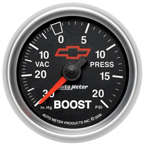 Autometer GM Bowtie Black 2-1/16in Boost/Vacuum 30in HG - 20 PSI Mechanical - 3607-00406