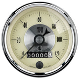 AutoMeter Gauge Speedo 3-3/8in. 120MPH Elec. Program W/Wheel Odo Prestige Antique. Ivory - 2089