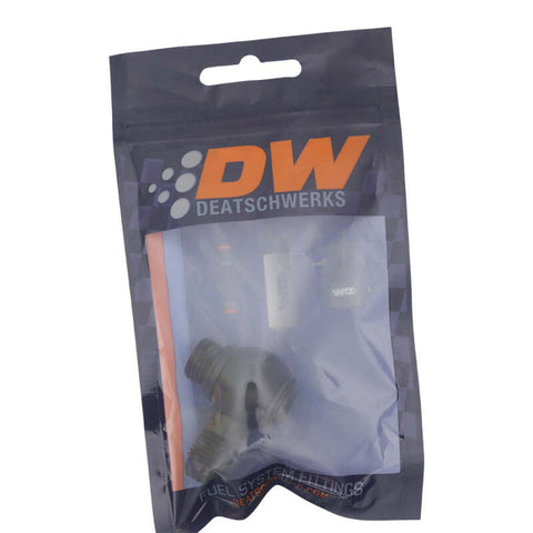 DeatschWerks 6AN ORB Male to 6AN Male Flare Low Profile 90-Degree Swivel - Anodized Matte Black - 6-02-0415-B
