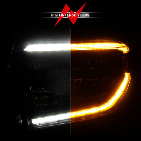 ANZO 2014-2017 Toyota Tundra LED Crystal Headlights w/ Switchback Black Housing w/ DRL - 111531