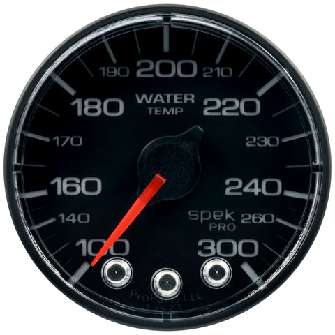 Autometer Spek-Pro Gauge Water Temp 2 1/16in 300f Stepper Motor W/Peak & Warn Blk/Blk - P346324