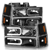 ANZO 88-98 Chevrolet C1500 Crystal Headlights w/ Light Bar Black Housing w/ Signal Side Markers 8Pcs - 111528