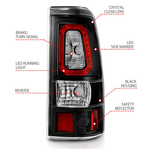 ANZO 1999-2002 Chevy Silverado 1500 LED Taillights Plank Style Black w/Clear Lens - 311324