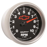AutoMeter Gauge Tachometer 3-3/8in. 10K RPM In-Dash Chevy Red Bowtie Black - 3697-00406
