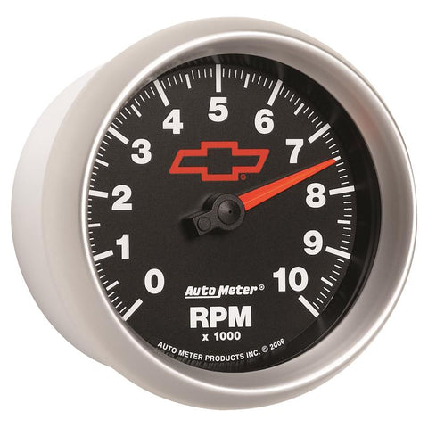 AutoMeter Gauge Tachometer 3-3/8in. 10K RPM In-Dash Chevy Red Bowtie Black - 3697-00406