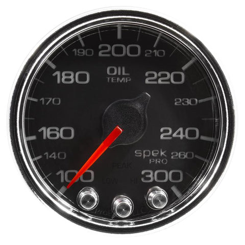 Autometer Spek-Pro Gauge Oil Temp 2 1/16in 300f Stepper Motor W/Peak & Warn Blk/Chrm - P32231
