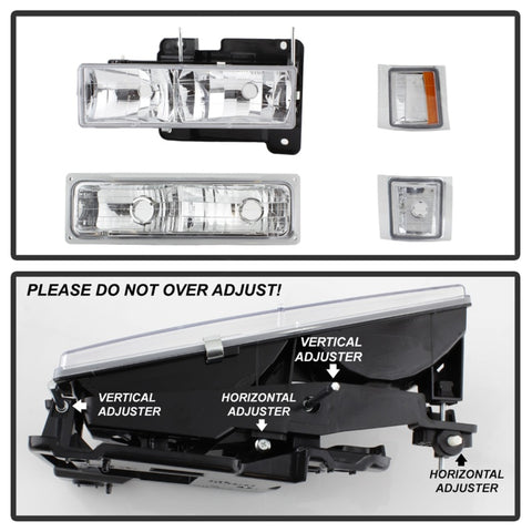 xTune Chevy Suburban 94-98 Headlights w/ Corner & Parking Lights 8pcs Chrome HD-JH-CCK88-AM-C-SET - 5069535