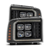 AlphaRex 05-07 Ford F250/350/450/550 Super Duty NOVA LED Proj HL Blk w/Actv Light & Seq Sig + SB DRL - 880319