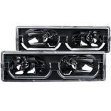 ANZO 1988-1998 Chevrolet C1500 Crystal Headlights Black w/ Low - Brow - 111299