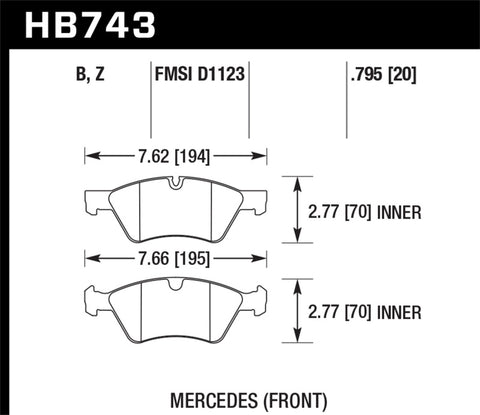 Hawk 10-12 Mercedes GL350/GL450 Performance Ceramic Street Front Brake Pads - HB743Z.795