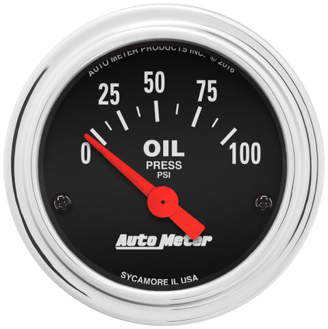 Autometer Traditional Chrome 52mm 0-100 PSI Short Sweep Electrical Oil Pressure Gauge - 2522