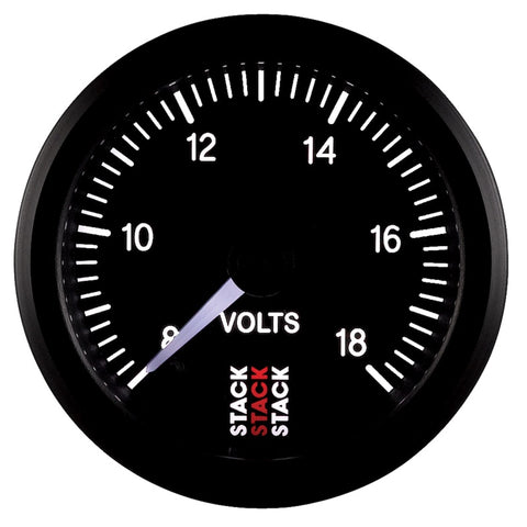 Autometer Stack 52mm 8-18V Pro Stepper Motor Battery Voltage Gauge - Black - ST3316